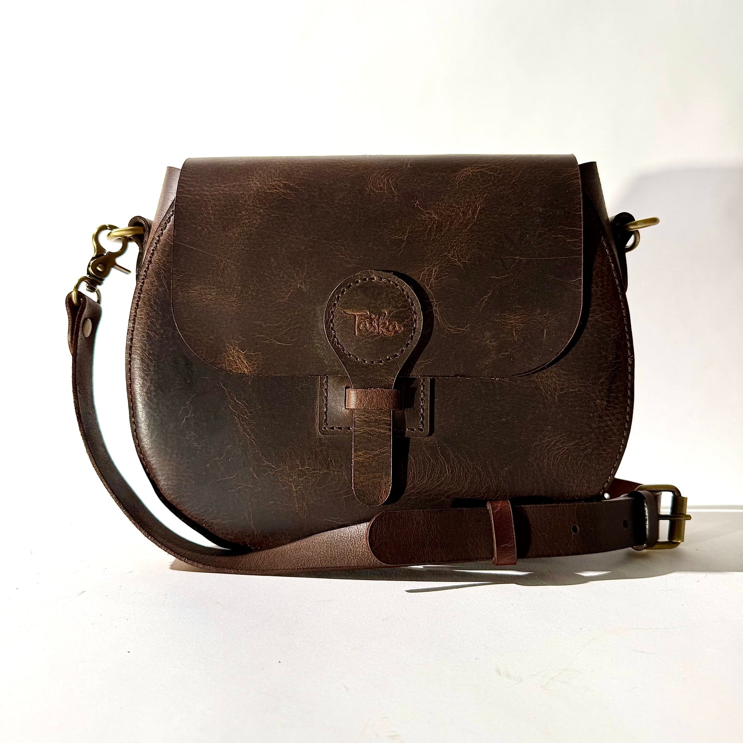 Brown crazy-horse charm cross-bag