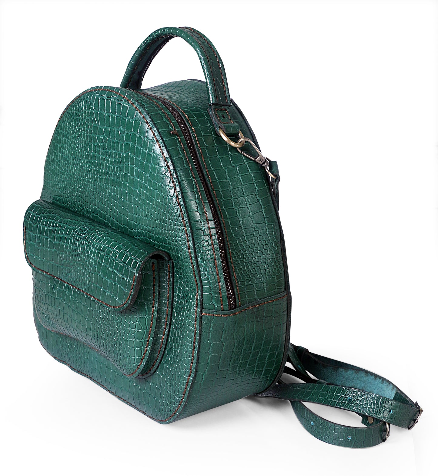 Green croco embossed back-pack bag