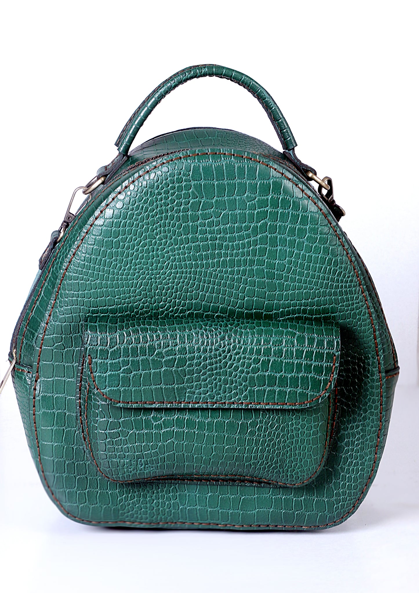 Green croco embossed back-pack bag