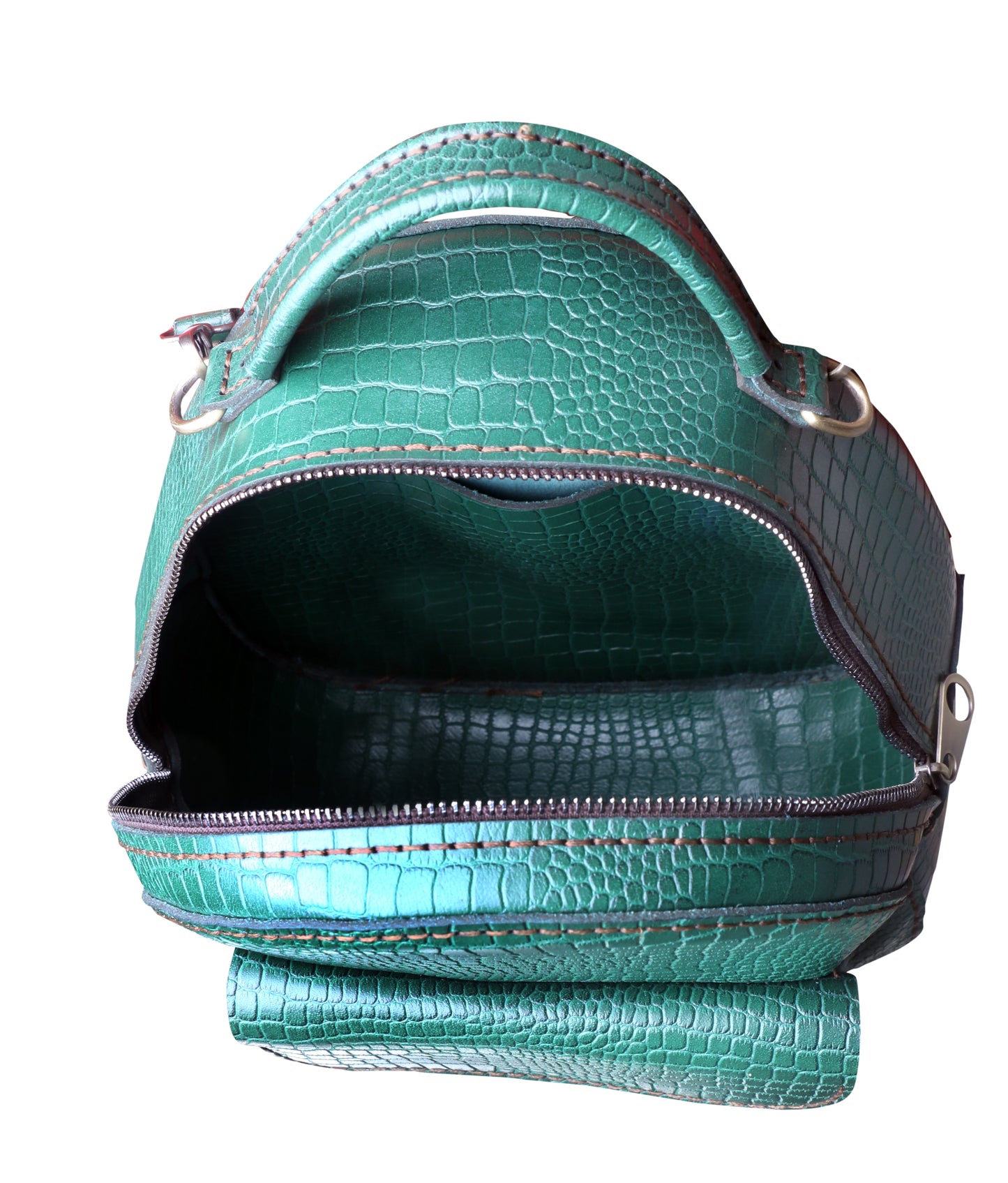 Green croco embossed back-pack bag